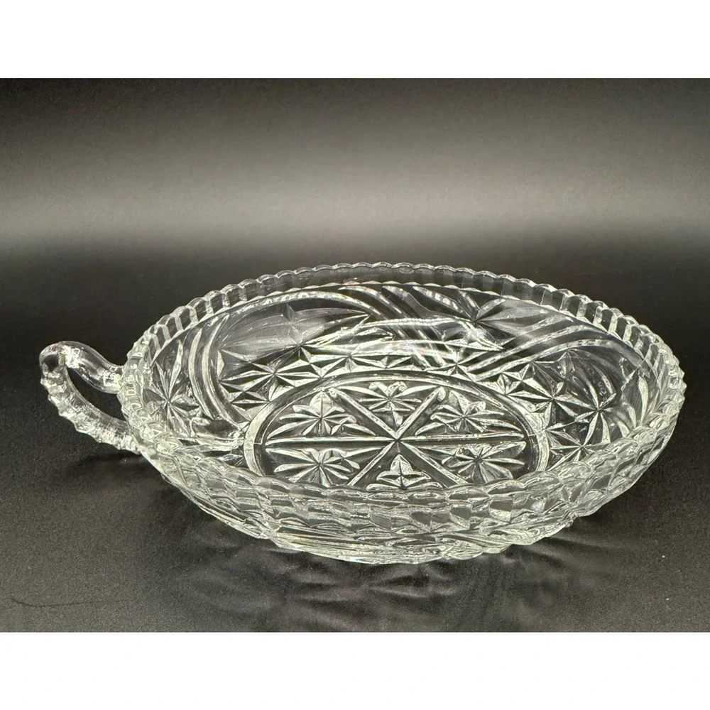 ⭐ Vintage Anchor Hocking Stars & Bars Relish Dish & Nappy Pressed Glass